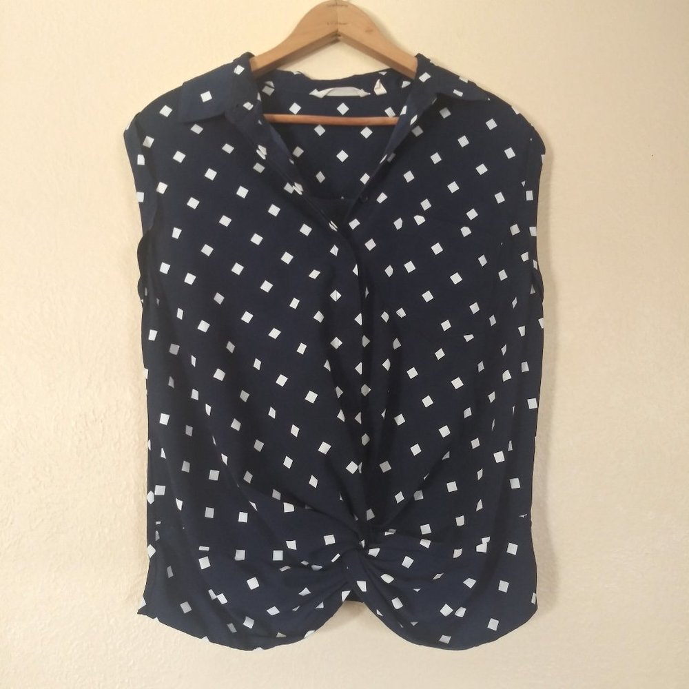 Soft Surroundings Navy Blue & White Diamond Sleeveless Blouse Women's Small
